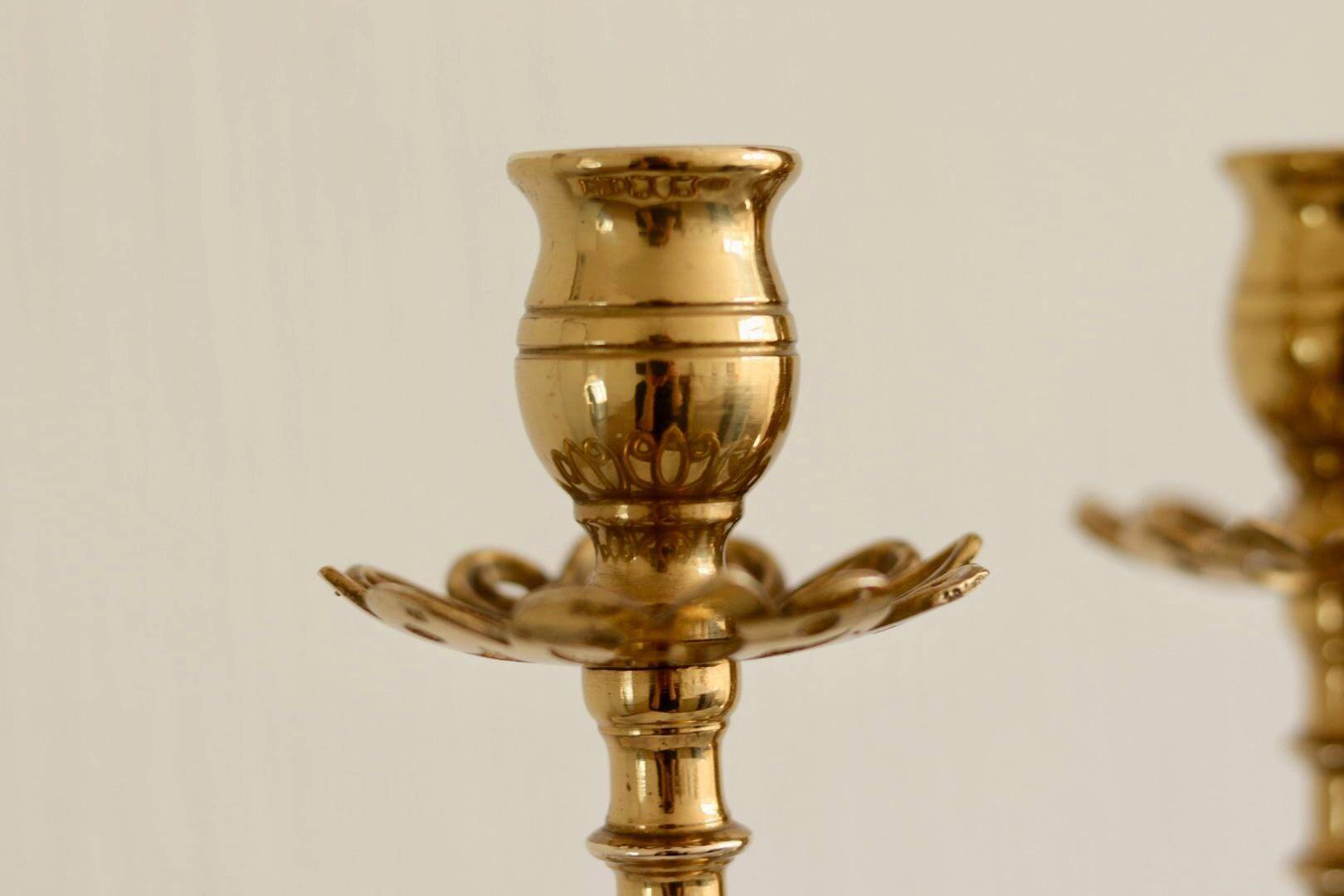 Pair of Swedish brass candlesticks from the mid-century.