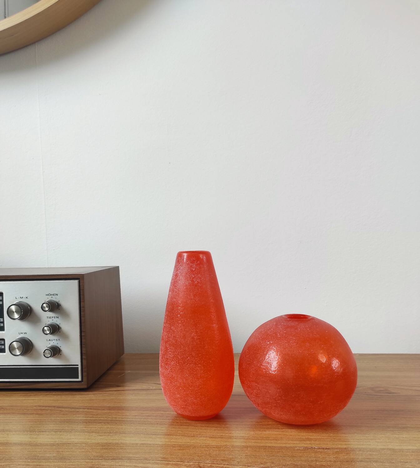 Pair of Murano vases by Seguso - Vintage Corroso glass in orange.