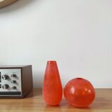 Pair of Murano vases by Seguso - Vintage Corroso glass in orange.