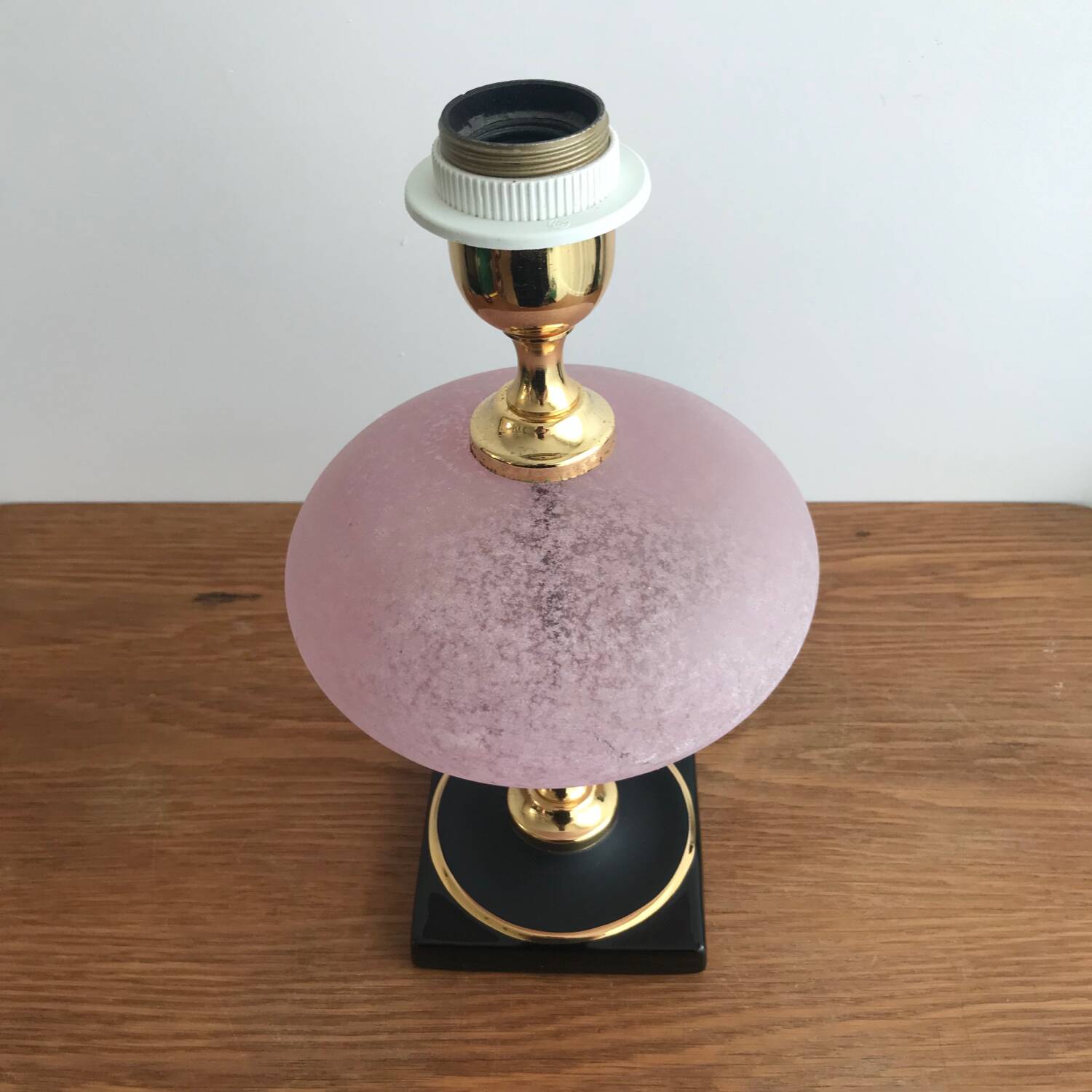 Vintage ceramic lamp brass and pink glass ball