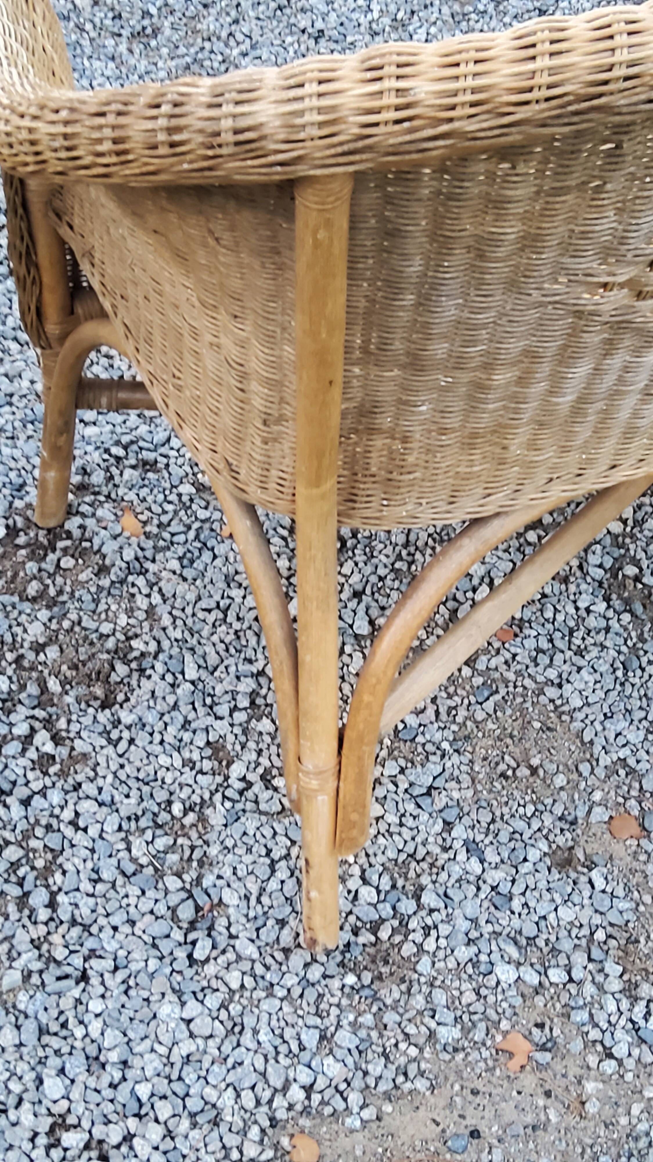 Pair of armchairs and bench in rattan and bamboo from the 60s/70s