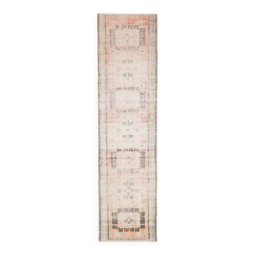 Vintage Turkish Oushak Handmade Cotton Orange Wool Runner Rug 82x328