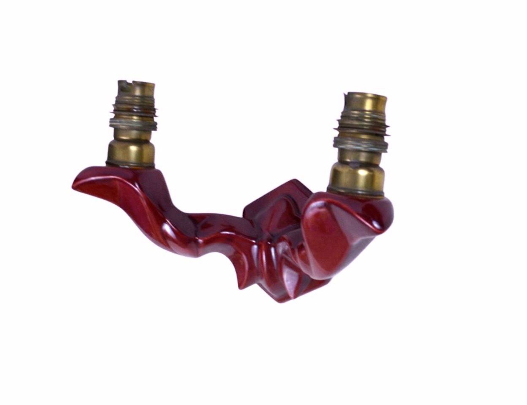 Pair of art deco wall lights in carmine red / burgundy earthenware.