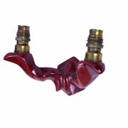 Pair of art deco wall lights in carmine red / burgundy earthenware.