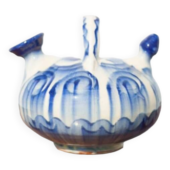 Chevrette pitcher in enamelled terracotta, terracotta gargoulette, folk art pottery, decoration