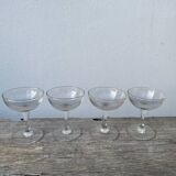 4 champagne coupes in bubbled blown glass, circa 1900