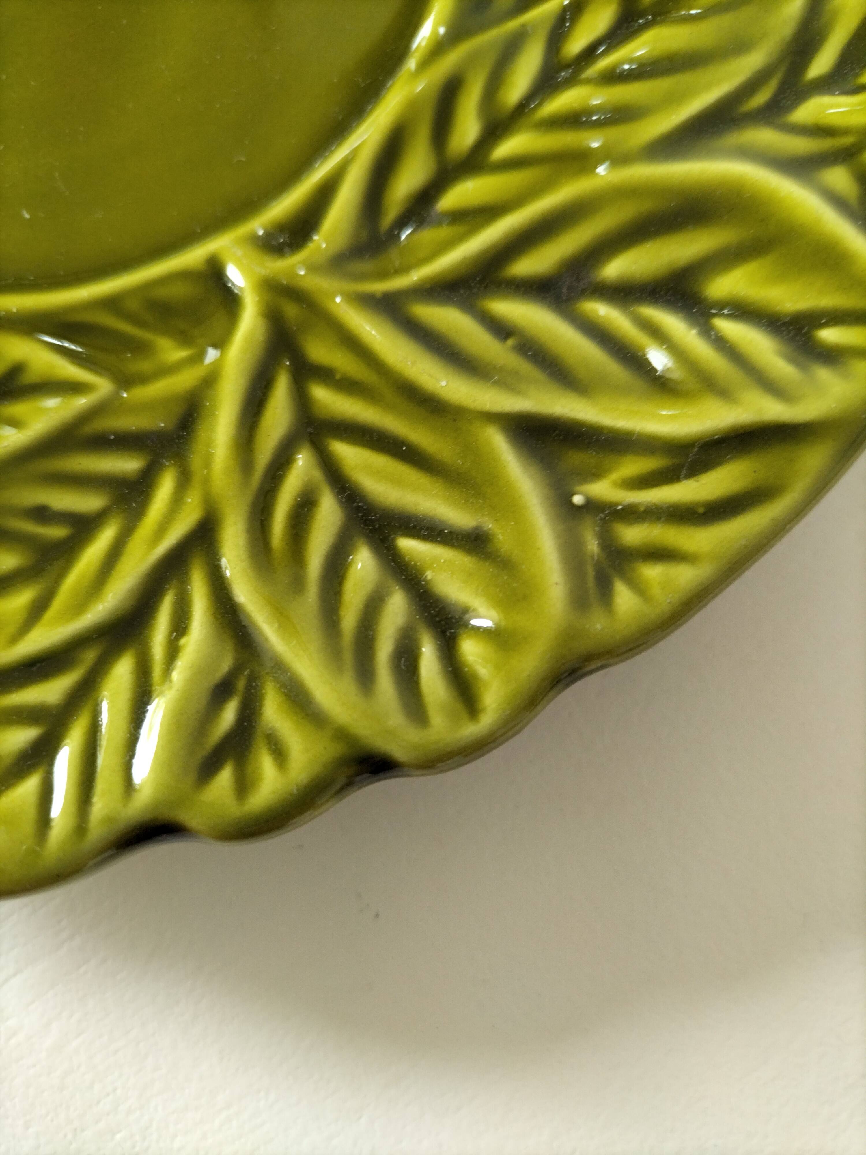 Vintage plate with olive green foliage relief