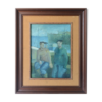 Two fishermen - cubist influenced oil - jose ramon arostegui