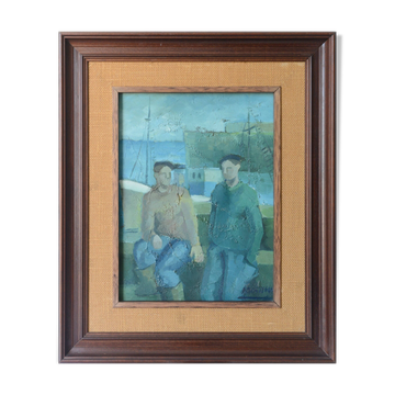 Two fishermen - cubist influenced oil - jose ramon arostegui