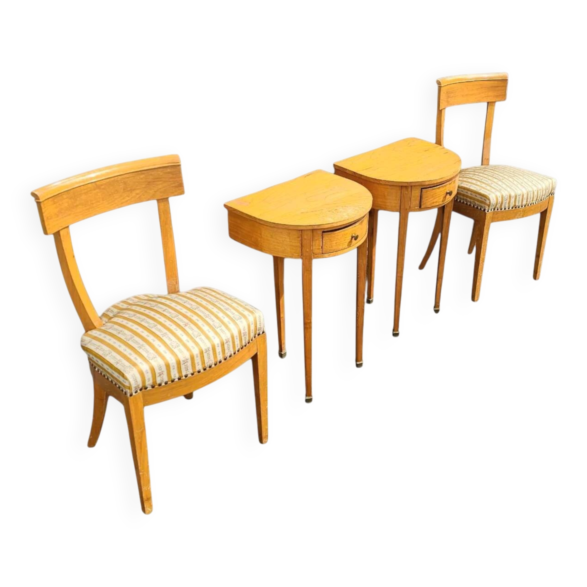 Matching cherry wood / Biedermeier chairs / sidetables set / tripot console table