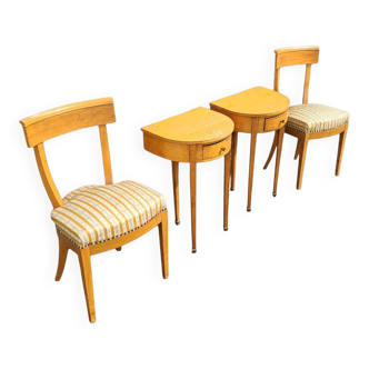Matching cherry wood / Biedermeier chairs / sidetables set / tripot console table