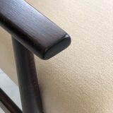 Mid-century beige linen armchair with a stool by Henryk lis, 1960s, set of 2