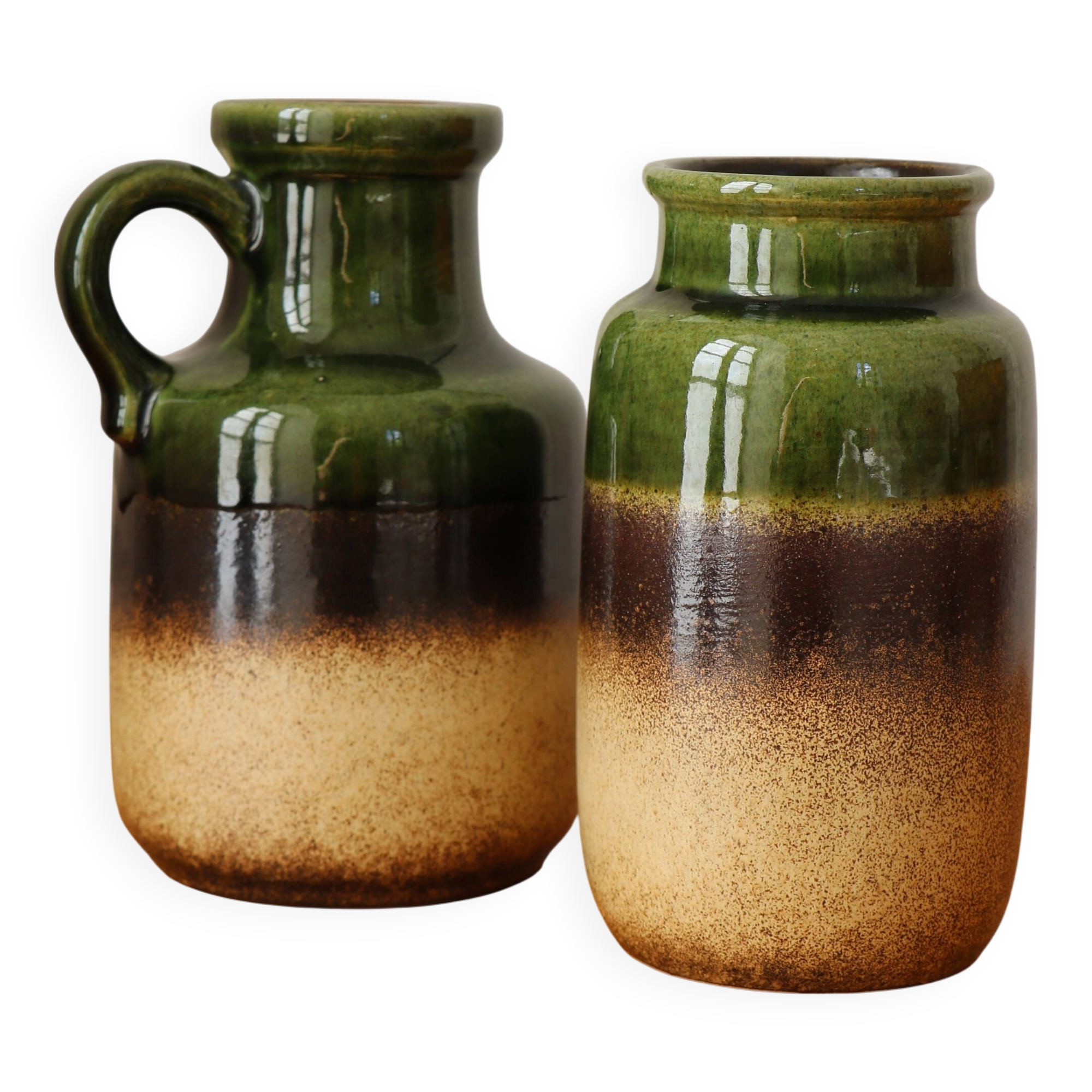 Pair of West Germany vases, olive green, stoneware