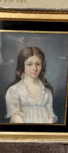 Old pastel portrait on canvas of a young noble, signed and dated 1899 on the back, gilt frame.