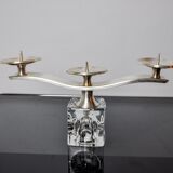 Ice cube candle holder by Peill & Putzler, 3 flames, glass and silver-plated metal, Germany, 1970