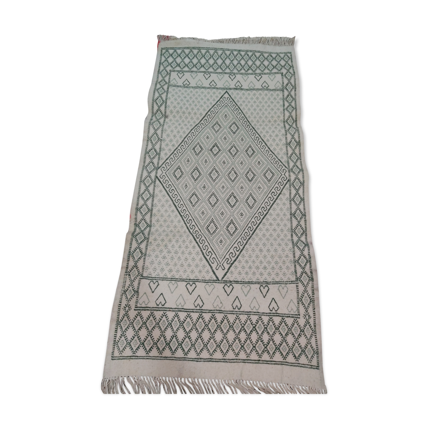 Traditional white and green carpet handmade in pure wool