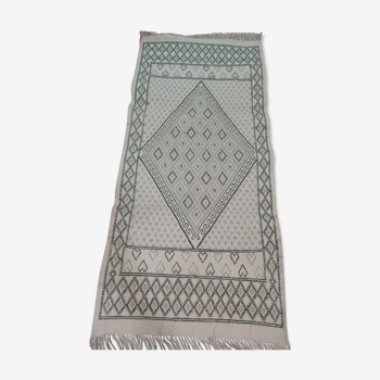 Tapis traditionnel blanc et vert fait main en pure laine