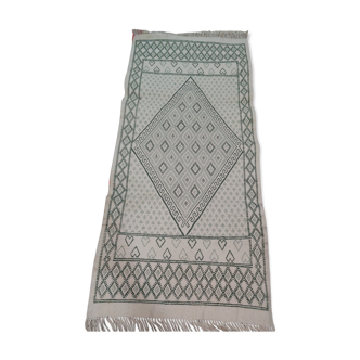 Tapis traditionnel blanc et vert fait main en pure laine