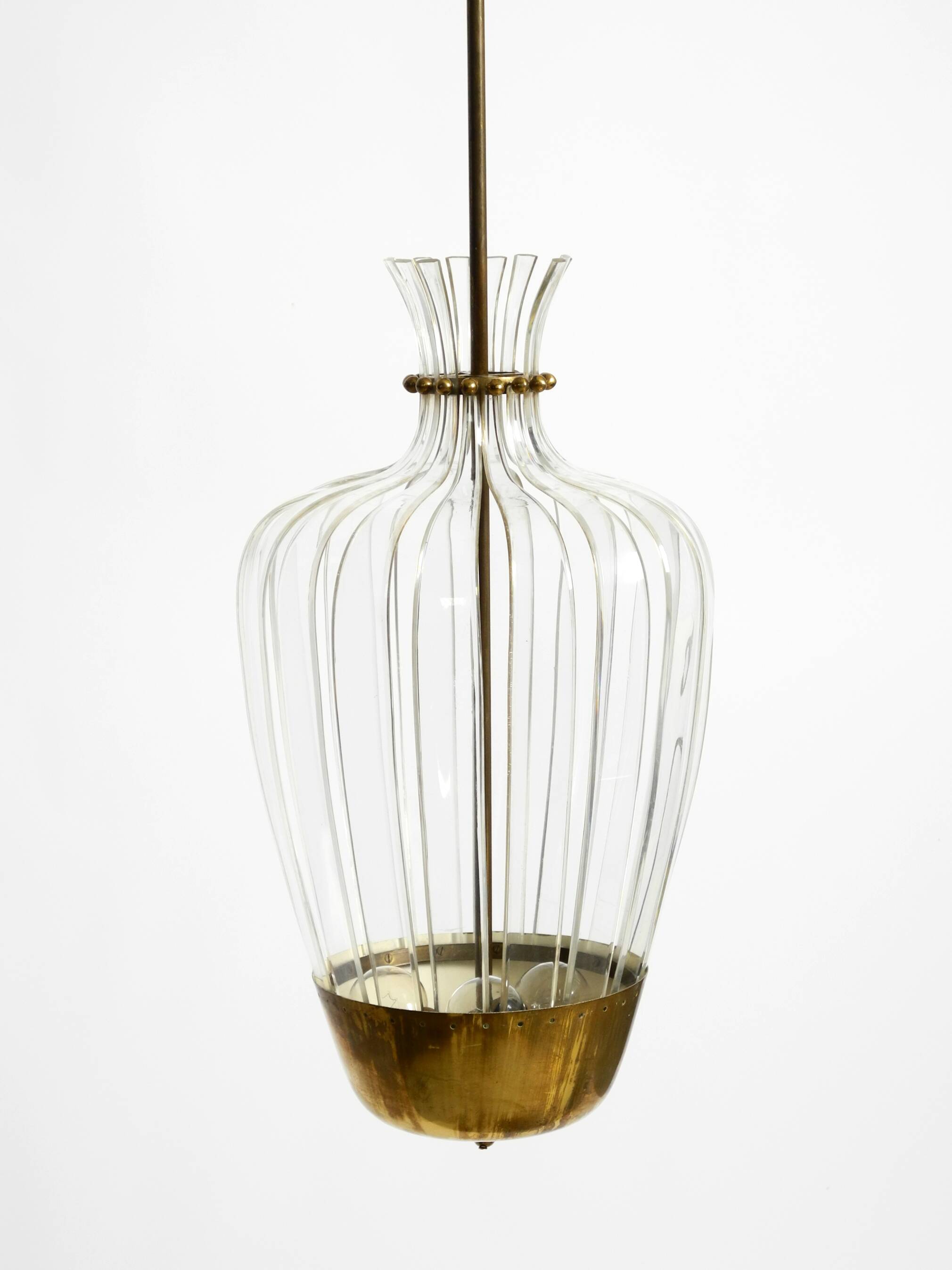 Mid-Century Pendant Lamp by Vereinigte Werkstätten, in Brass and Plexiglass