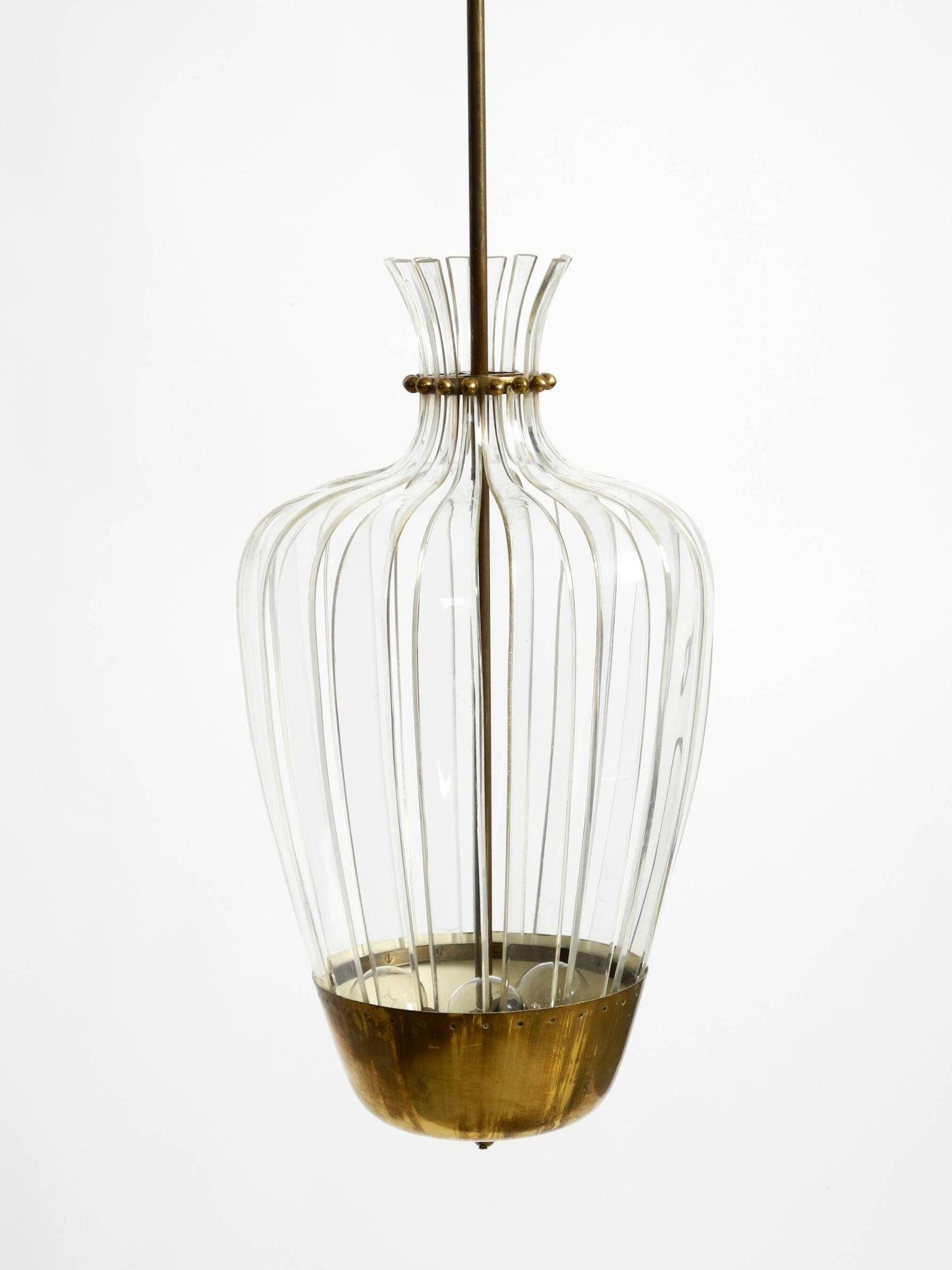 Mid-Century Pendant Lamp by Vereinigte Werkstätten, in Brass and Plexiglass