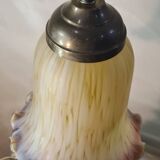 Art deco bronze lamp with pretty purple tulip, 41x15 electricity ok