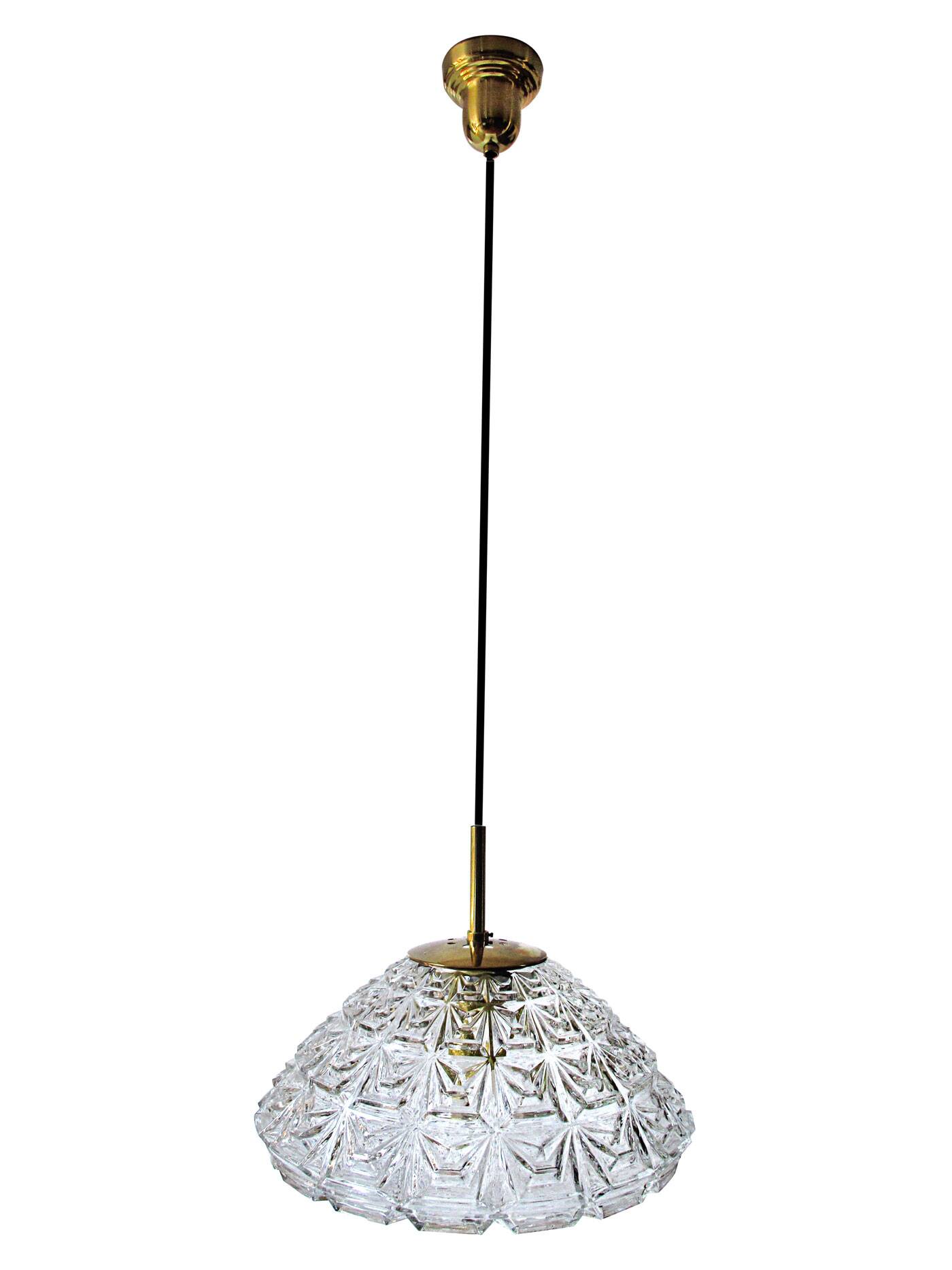 Vintage suspension thick transparent glass and brass 1960