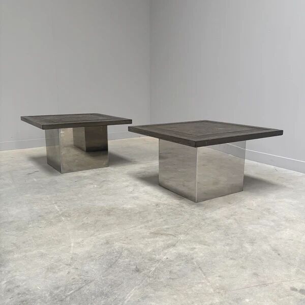 Set Peter Draenert stainless steel and stone coffee tables, 1970s