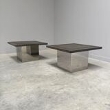 Set Peter Draenert stainless steel and stone coffee tables, 1970s
