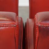 Set of 2 red-colored design armchairs made of sheepskin leather