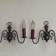 Pair of double Flemish style wall sconces in French silver from the period, with red drops 51.