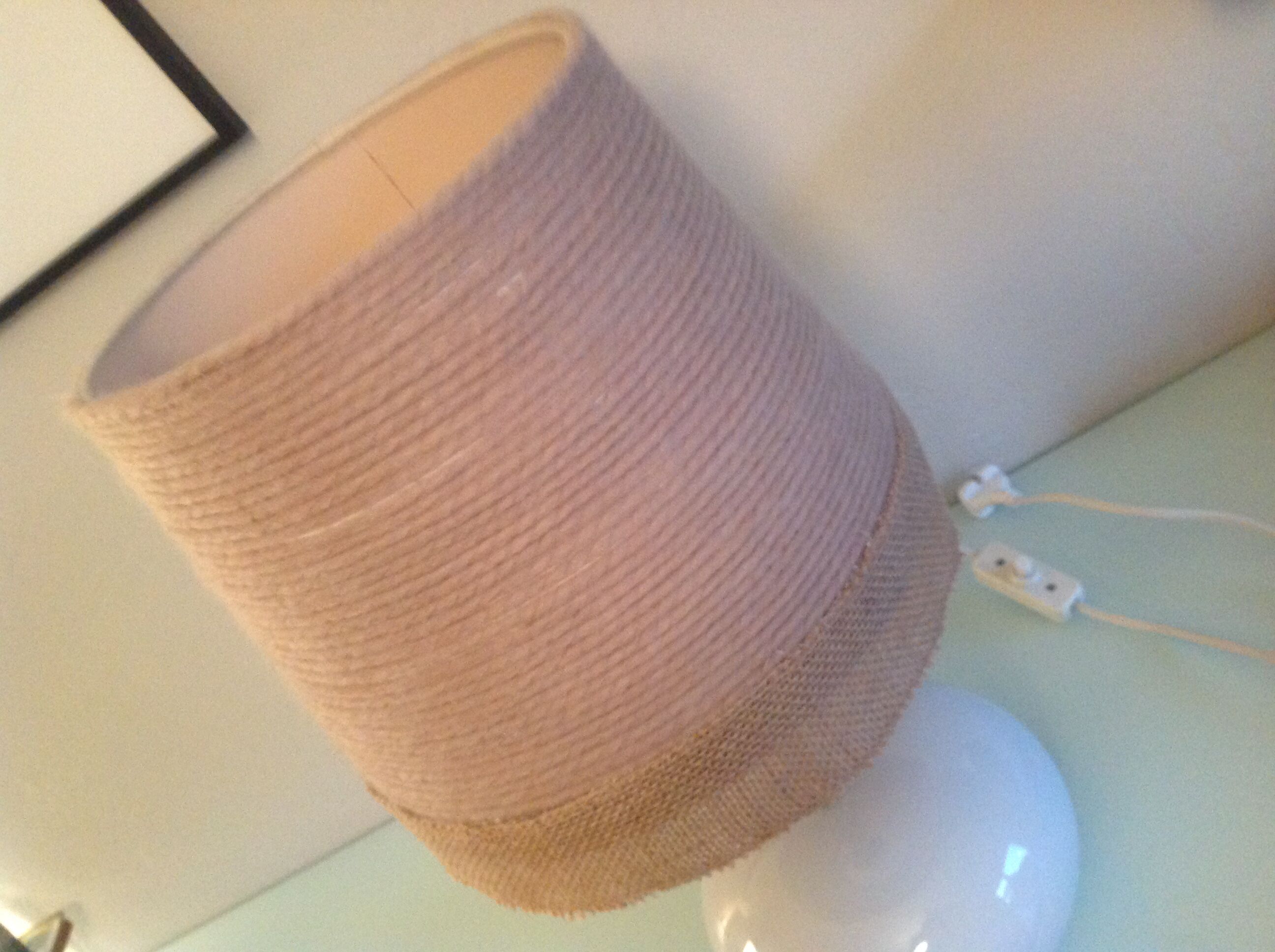 White ceramic ball lamp and beige wool lampshade / 70s