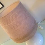 White ceramic ball lamp and beige wool lampshade / 70s