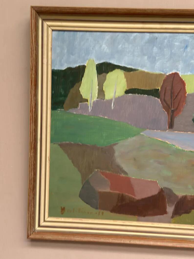 Original Swedish Oil on Panel – “Trees and Fields” by Carl‑Einar Andersson (1925–1975) – 1959 – Vintage & Framed – 53 × 44.5cm (20.9"×17.5")
