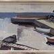 Mid-Century Modern Swedish "Boats at the Jetty" Vintage Coastal Landscape Oil Painting, Framed