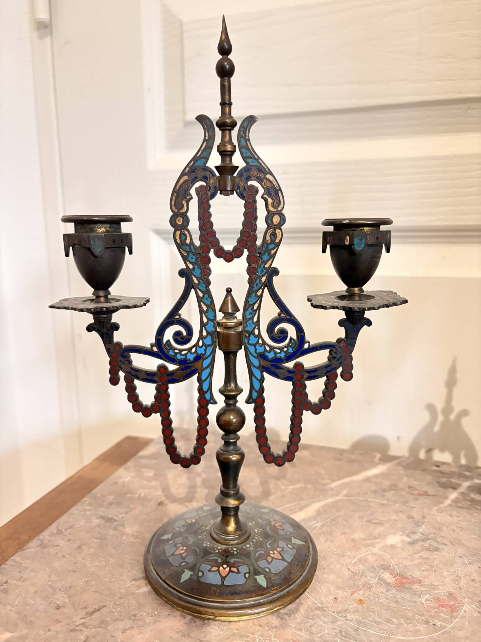 Pair of Candelabra Chandelier Champlevé Enamel Napoleon III Barbedienne