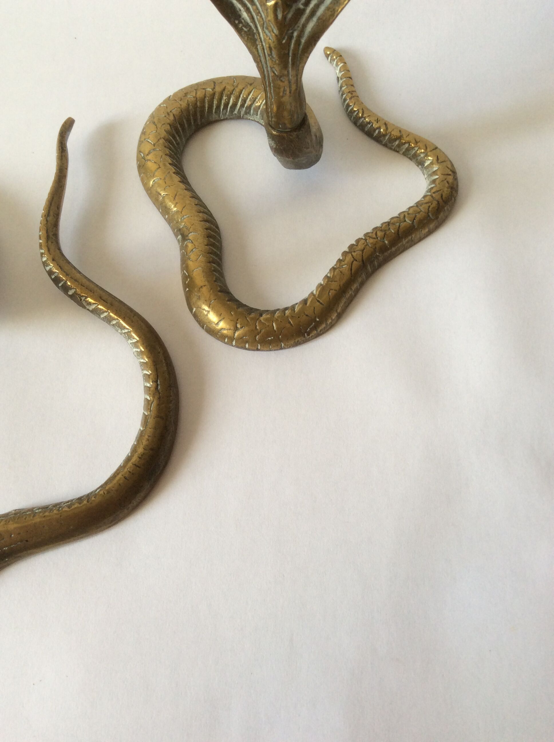 Two zoomorphic brass cobra snake candlesticks