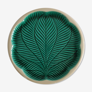 Plat rond vintage à motif de feuille de couleur verte des années 70