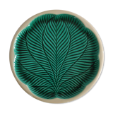 Vintage round plate with green leaf pattern of years 70