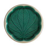 Vintage round plate with green leaf pattern of years 70