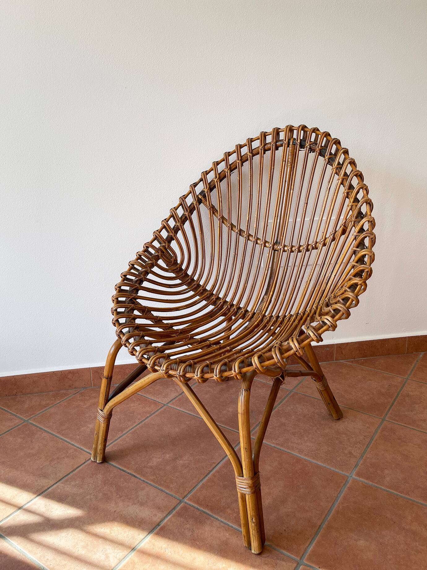 Italian 1960s original rattan egg armchair