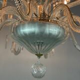 Transparent blown and pinched glass chandelier trimmed with crystals, austria circa 1920