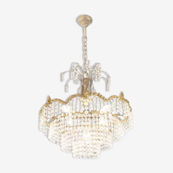 Lustre cascade à pampilles Hollywood Regency