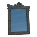 Miroir ancien chic et de style avec cadre bois sculpté en blanc cérusé et doré