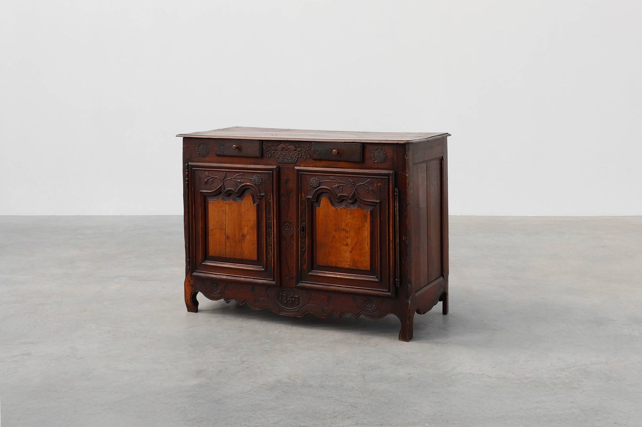 Rare French provincial carved cabinet or buffet with great patina, dated 18