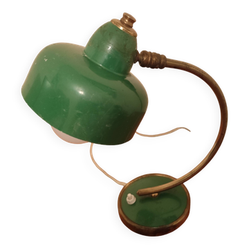 Vintage Scandinavian Art Deco desk lamp from the 40s, golden brass, retro, moon shape, swan neck