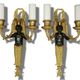 Pair of winged putti wall sconces in Louis XVI style - gilded bronze and black patina