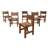Set of 6 Maison Regain chairs in leather and elm