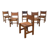 Set of 6 Maison Regain chairs in leather and elm