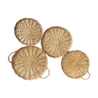 Lot of 4 rattan trays