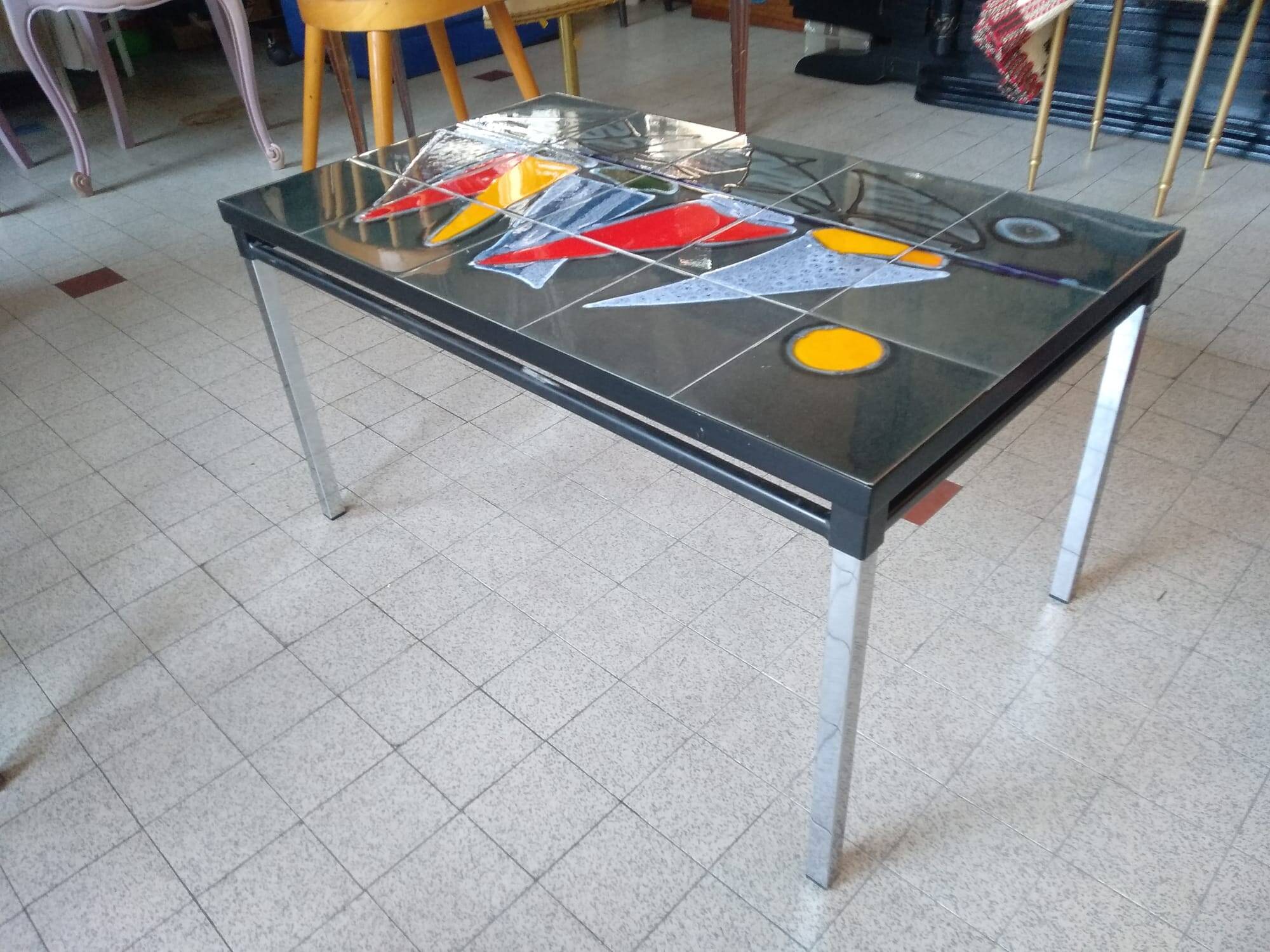 Vallauris Adri ceramic coffee table from the 60s "the sailboats"